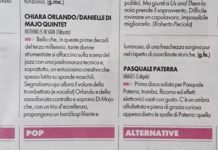 Recensione “Nothing is in vain“ Chiara Orlando / Danielle Di Majo Quintet – Filibusta Records – da “Il Manifesto” Ottobre 2023